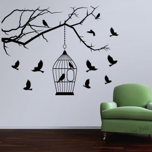 Wall sticker, Wall tattoo, Wall decoration, Wall decal - Animal - Tree with cage 2280